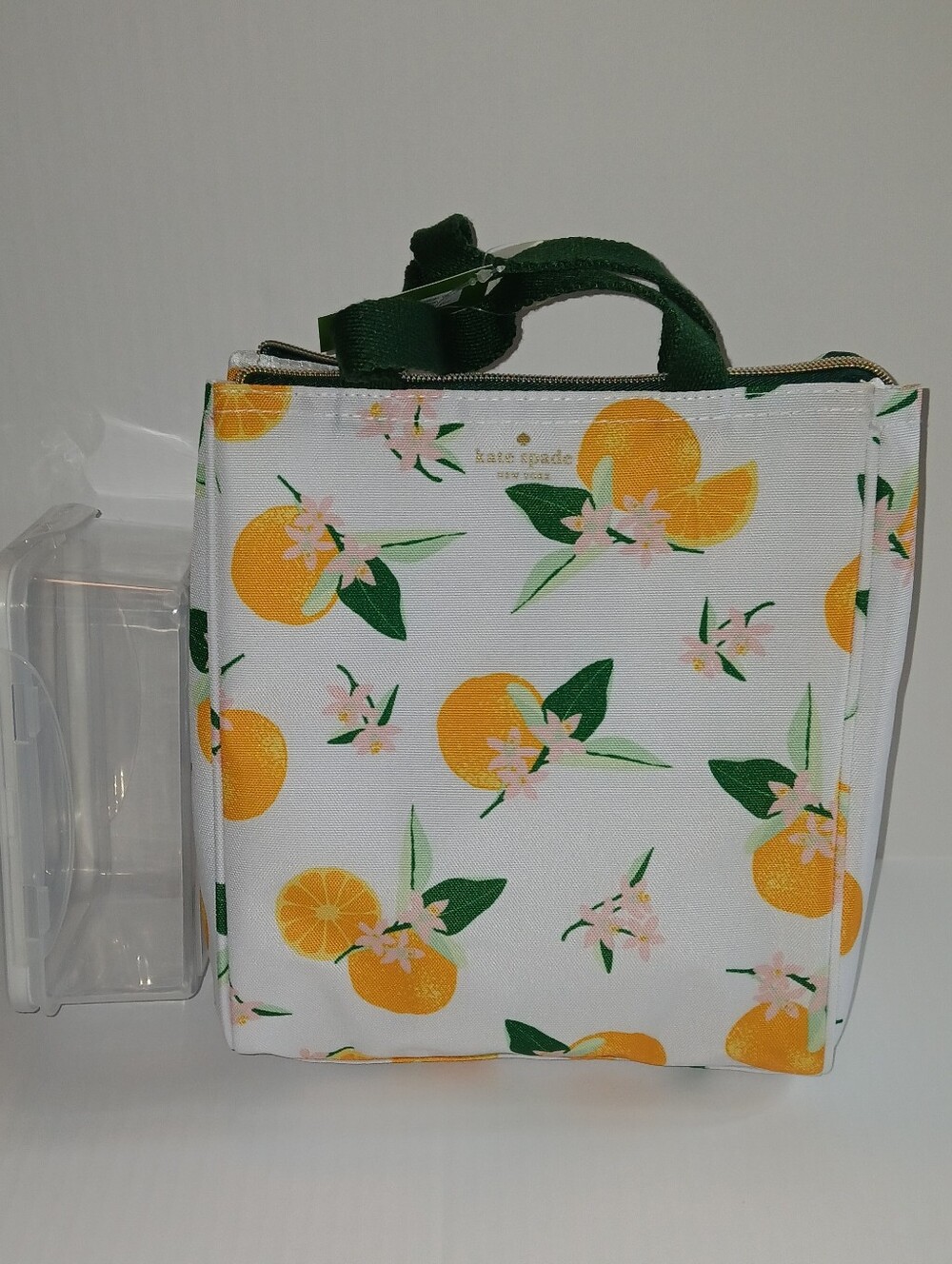 2pc Kate Spade Insulated Canvas Lunch Tote Bag  & Container, Orange Citrus Toss